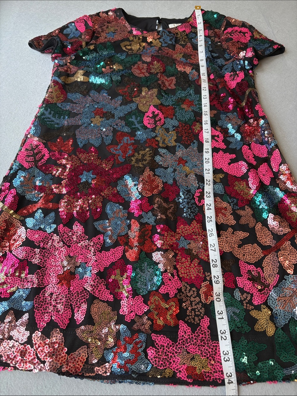 London Times Black Sequin Floral Mini Cocktail Dress with Multicolor Sequins 8 - Picture 7 of 8
